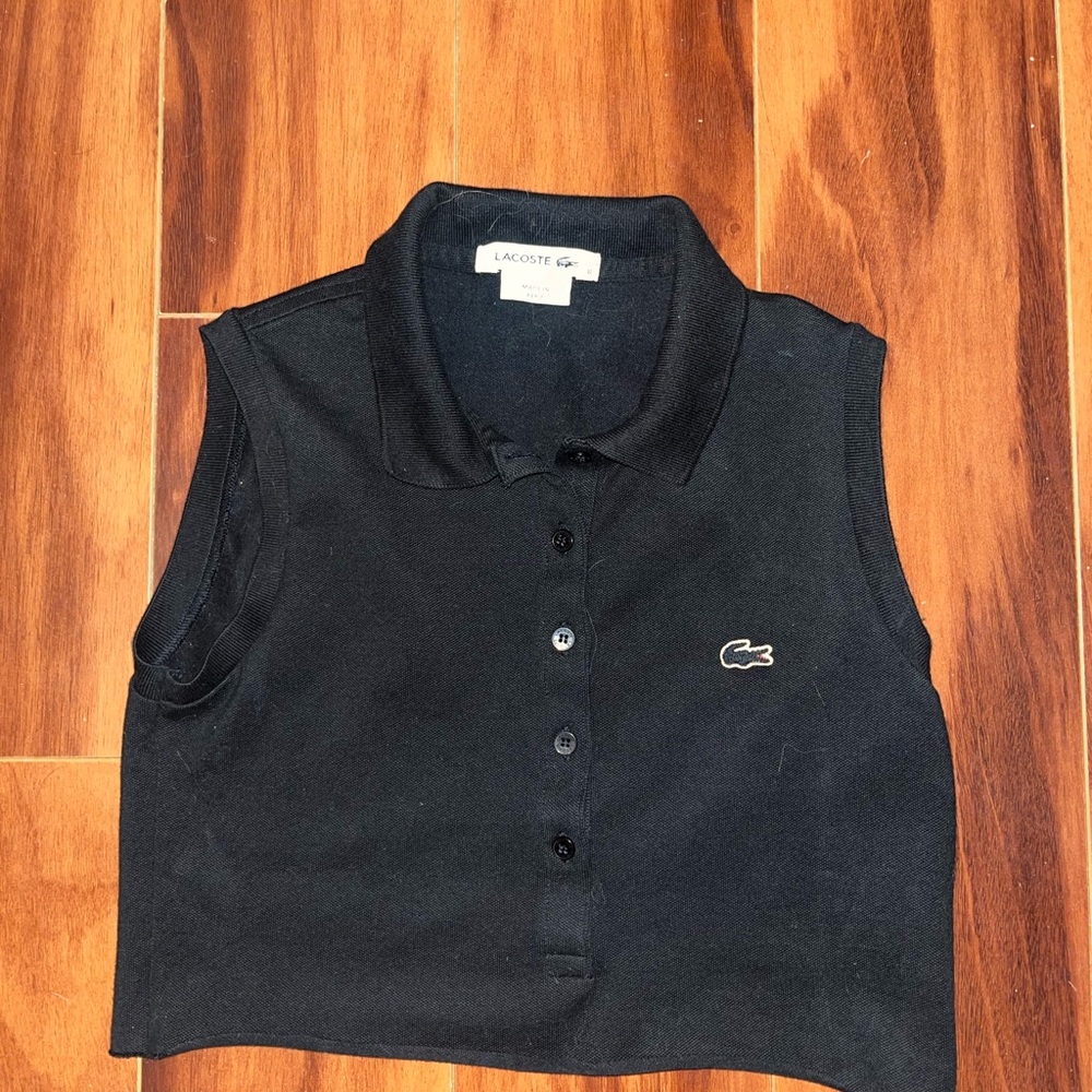 XS/S Lacoste Black Sleeveless Polo Shirt Classic Sportswear